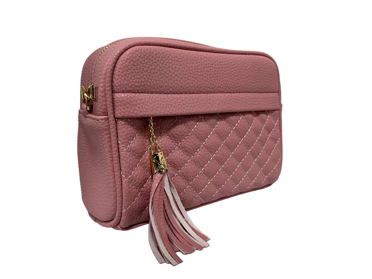 GESSY TASSLE ZIP CHAIN STRAP CROSSBODY CAMERA BAG IN DARK PINK
