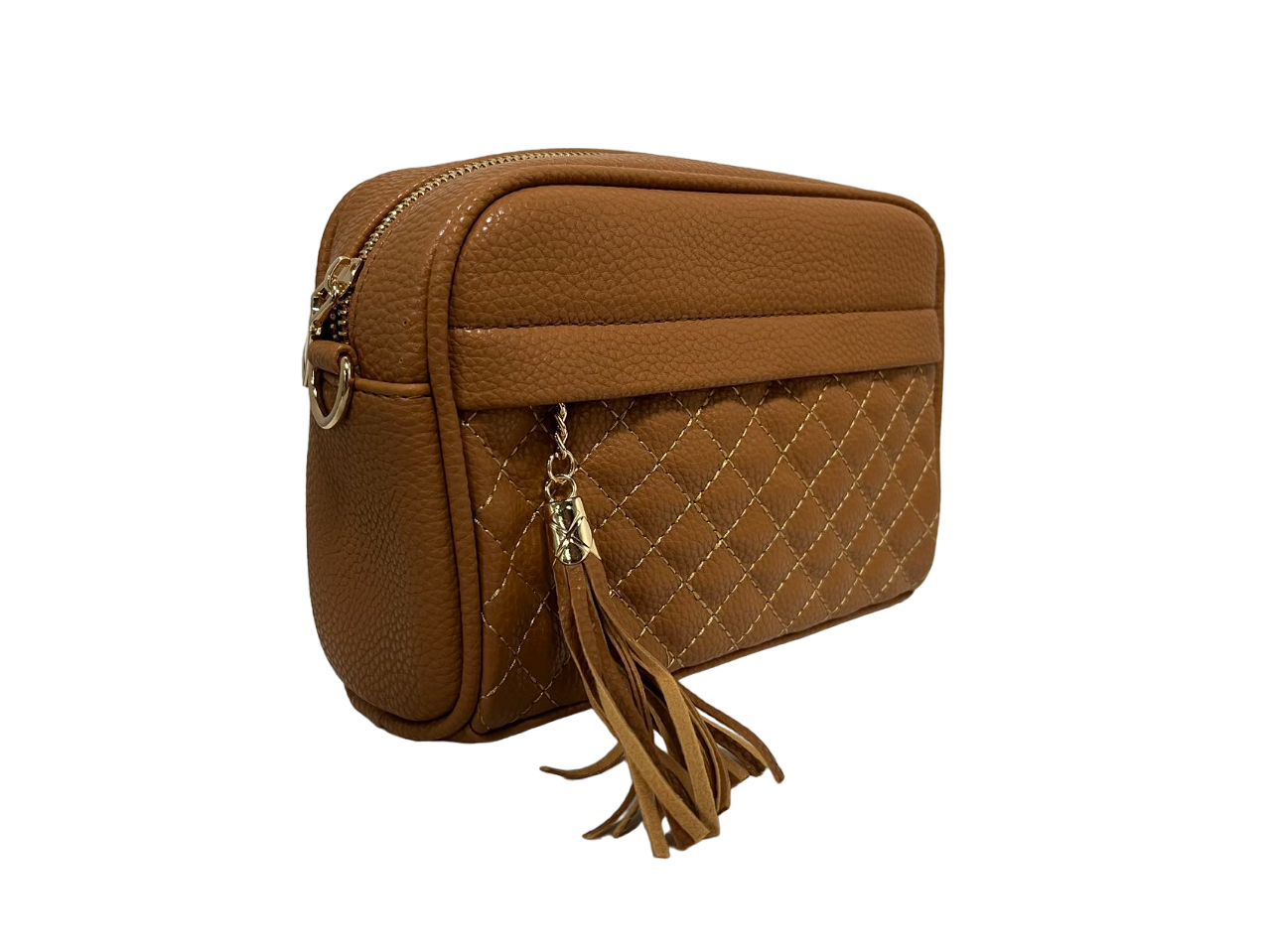 GESSY TASSLE ZIP CHAIN STRAP CROSSBODY CAMERA BAG IN MUSTARD
