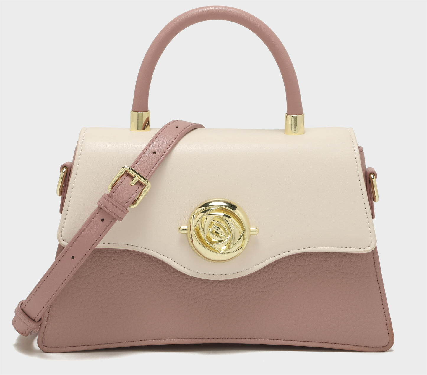 GESSY COLORBLOCK TOP HANDEL FLOWER BUTTON FLAP HANDBAG