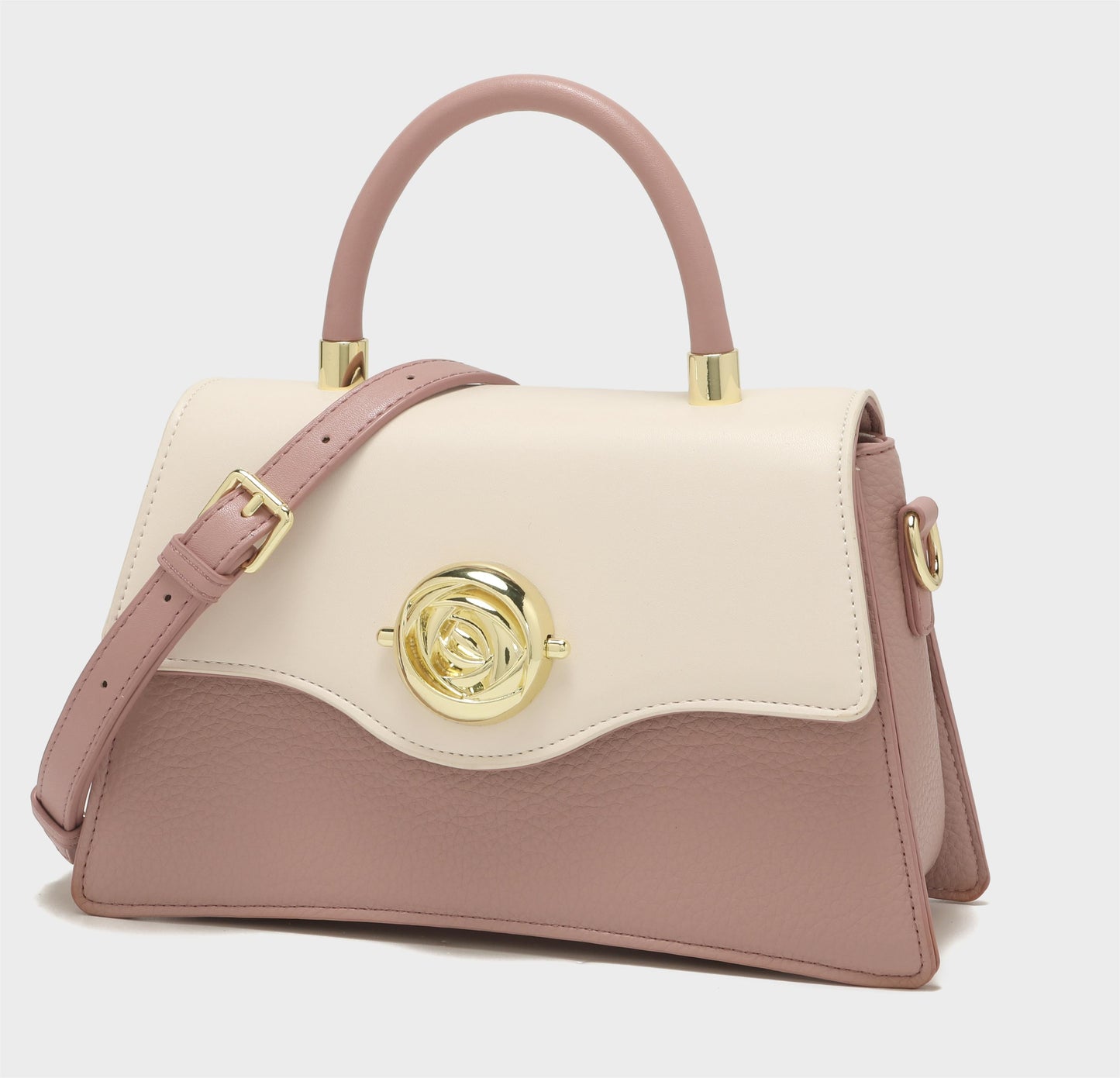 GESSY COLORBLOCK TOP HANDEL FLOWER BUTTON FLAP HANDBAG