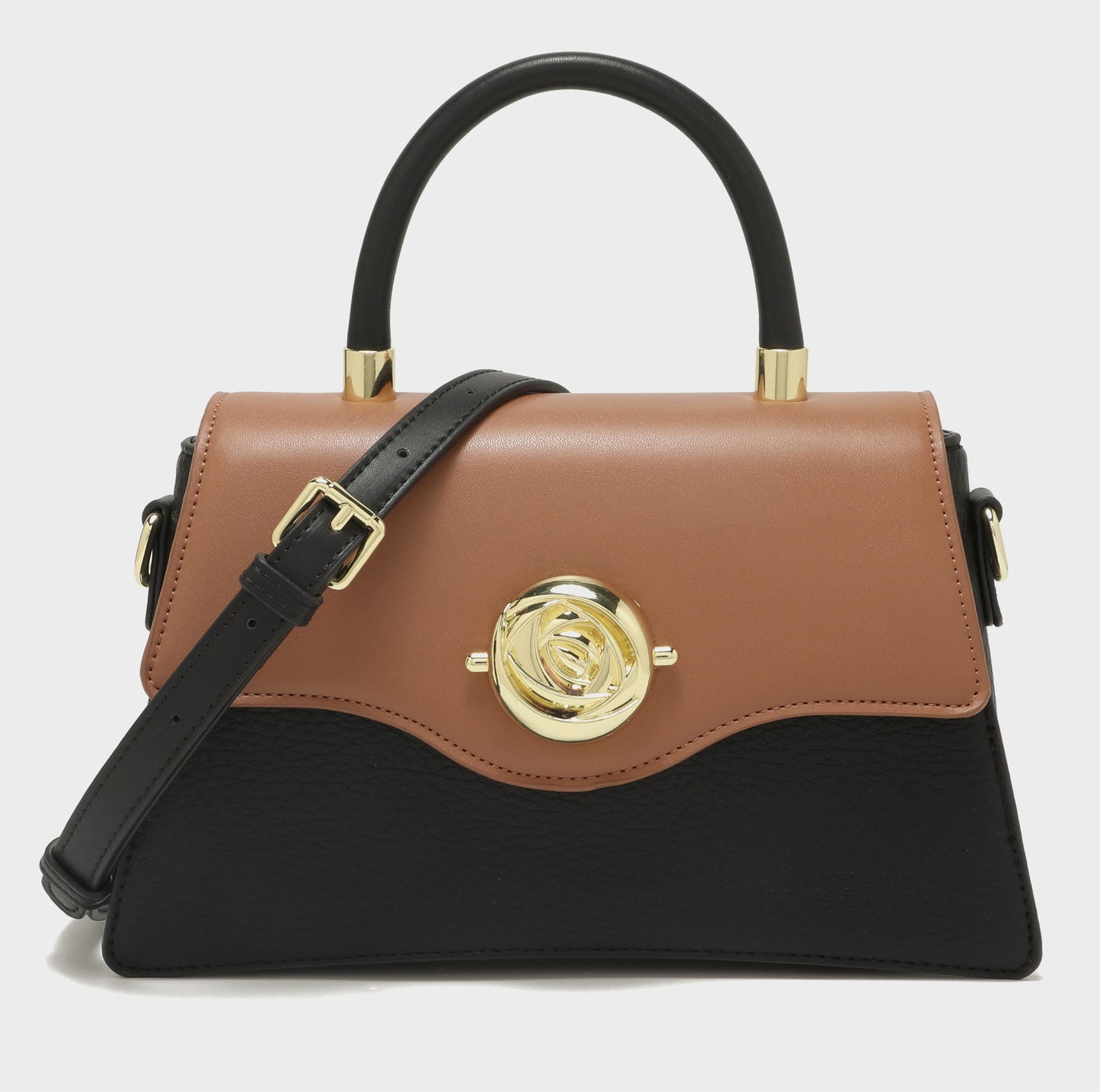 GESSY COLORBLOCK TOP HANDEL FLOWER BUTTON FLAP HANDBAG