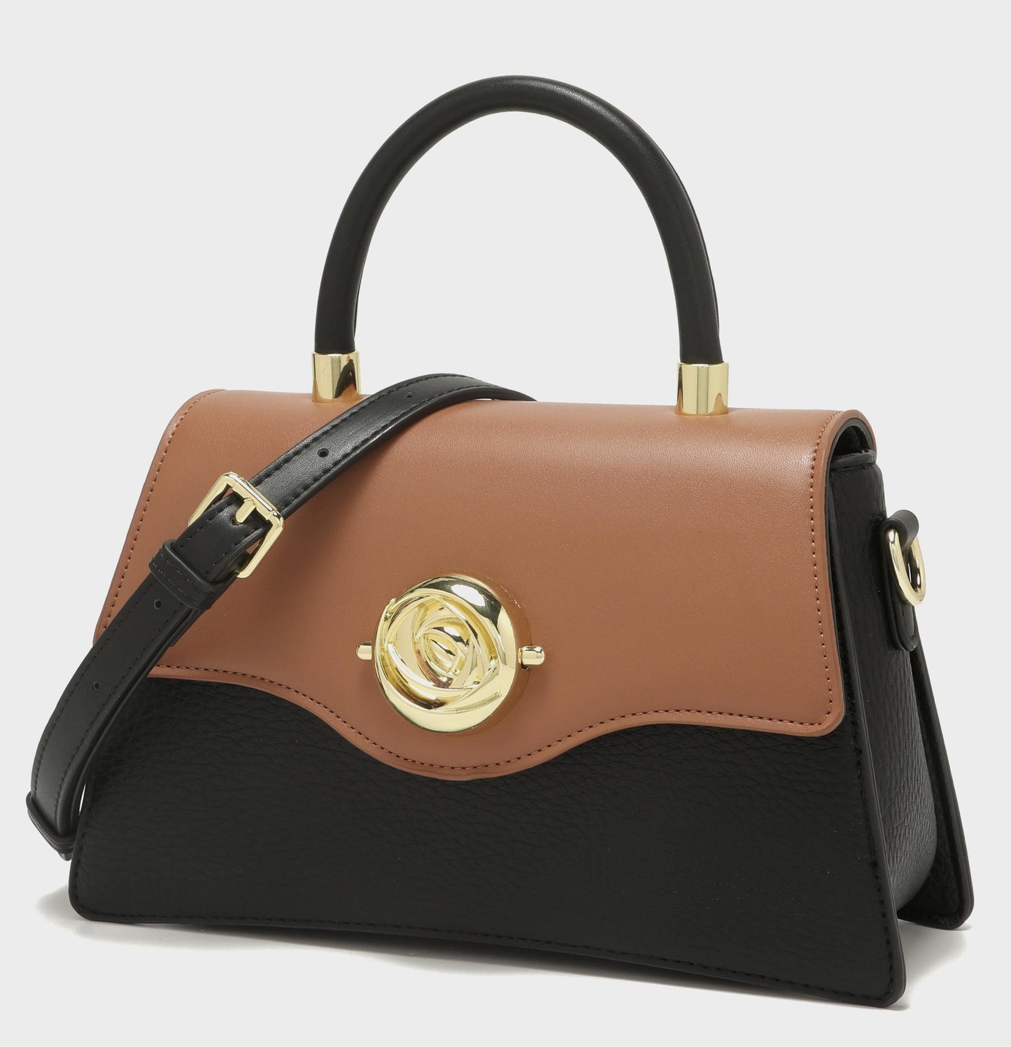 GESSY COLORBLOCK TOP HANDEL FLOWER BUTTON FLAP HANDBAG