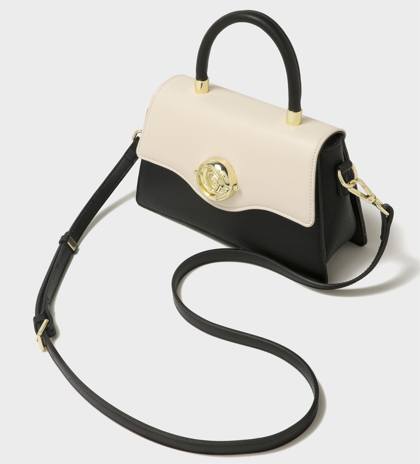 GESSY COLORBLOCK TOP HANDEL FLOWER BUTTON FLAP HANDBAG