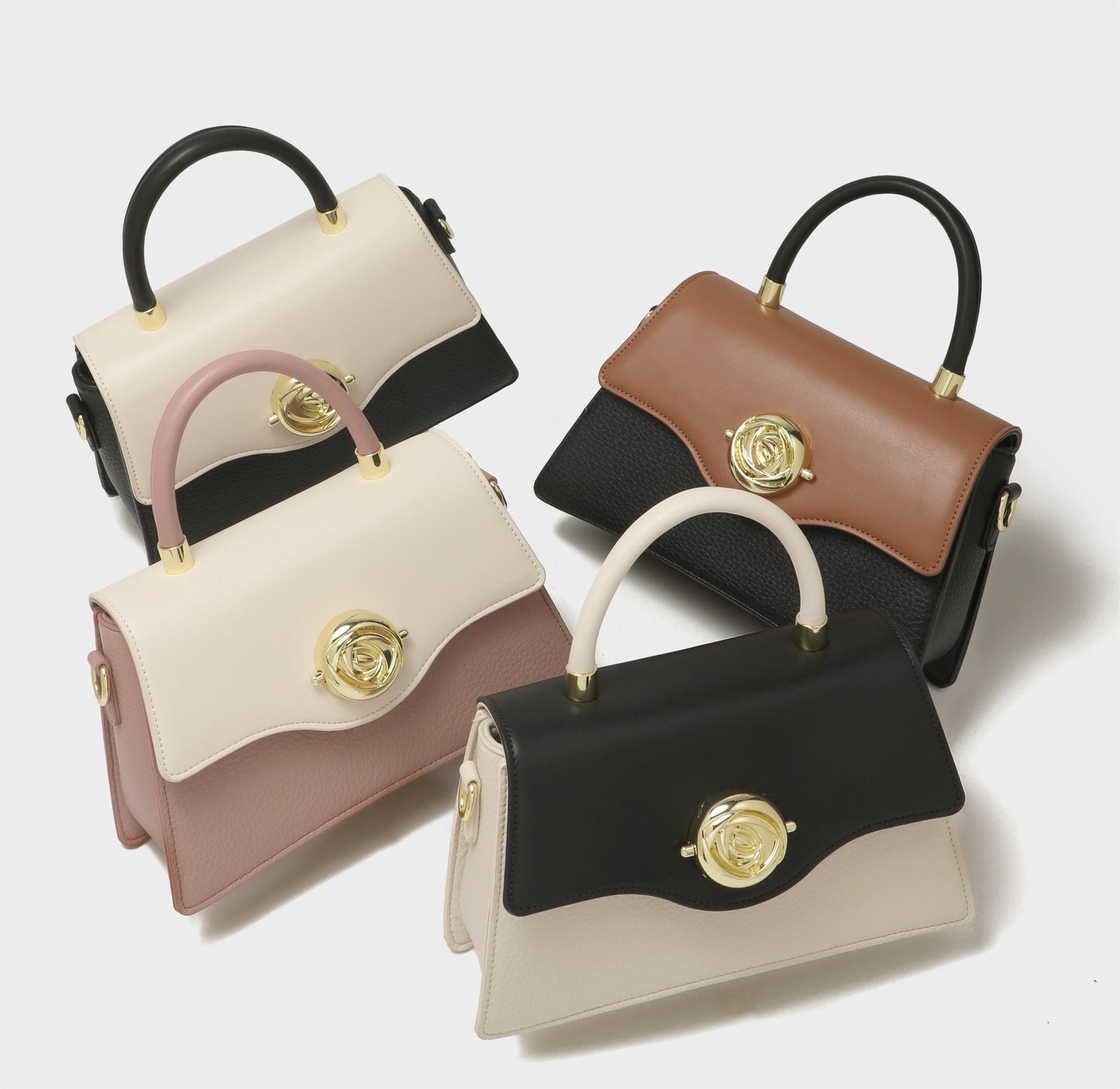 GESSY COLORBLOCK TOP HANDEL FLOWER BUTTON FLAP HANDBAG
