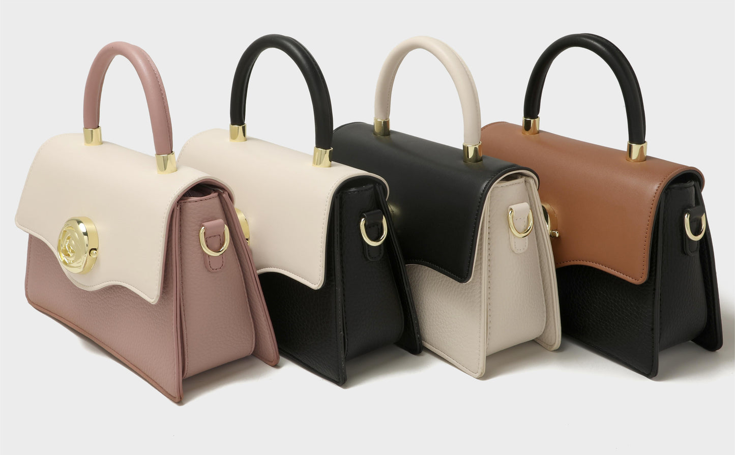 GESSY COLORBLOCK TOP HANDEL FLOWER BUTTON FLAP HANDBAG