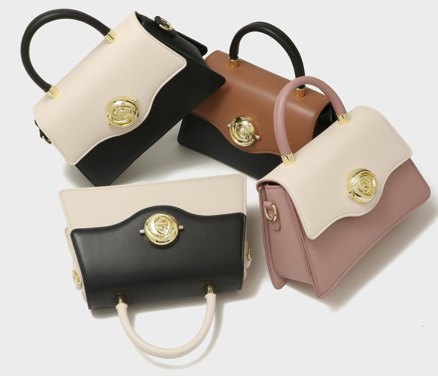 GESSY COLORBLOCK TOP HANDEL FLOWER BUTTON FLAP HANDBAG