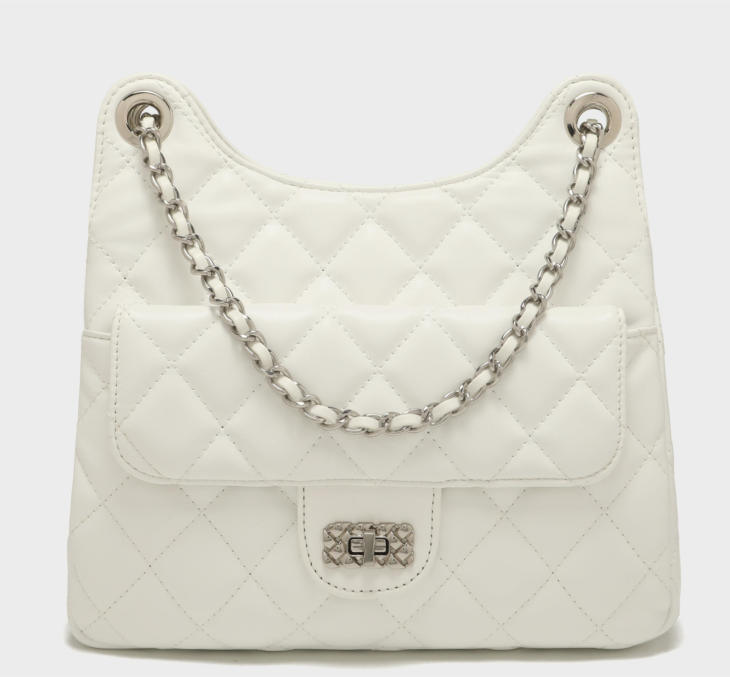 GESSY QUILTED DIAMOND SHAPE PATTERNED HANDBAG WITH CHAIN SRTAP