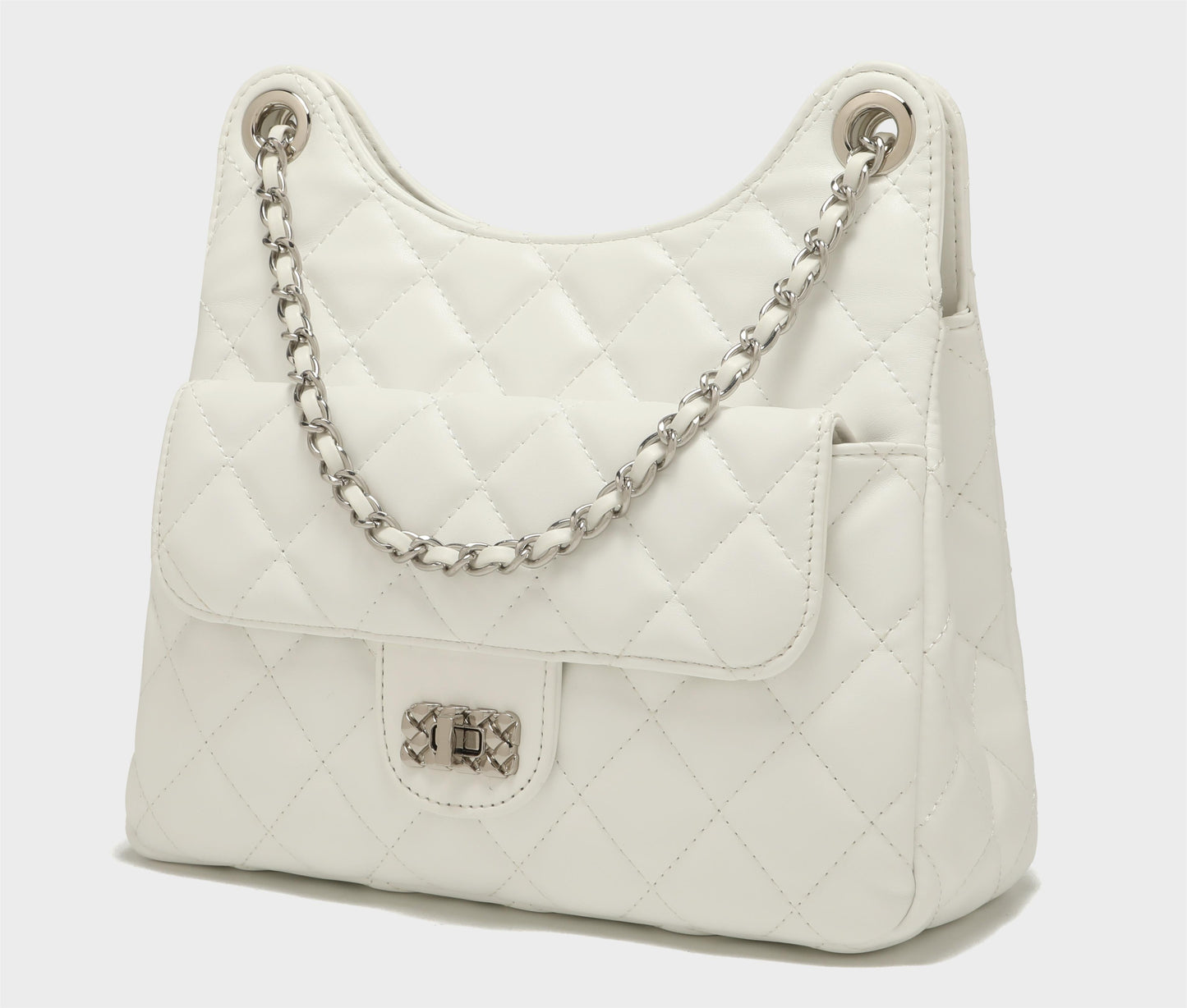 GESSY QUILTED DIAMOND SHAPE PATTERNED HANDBAG WITH CHAIN SRTAP