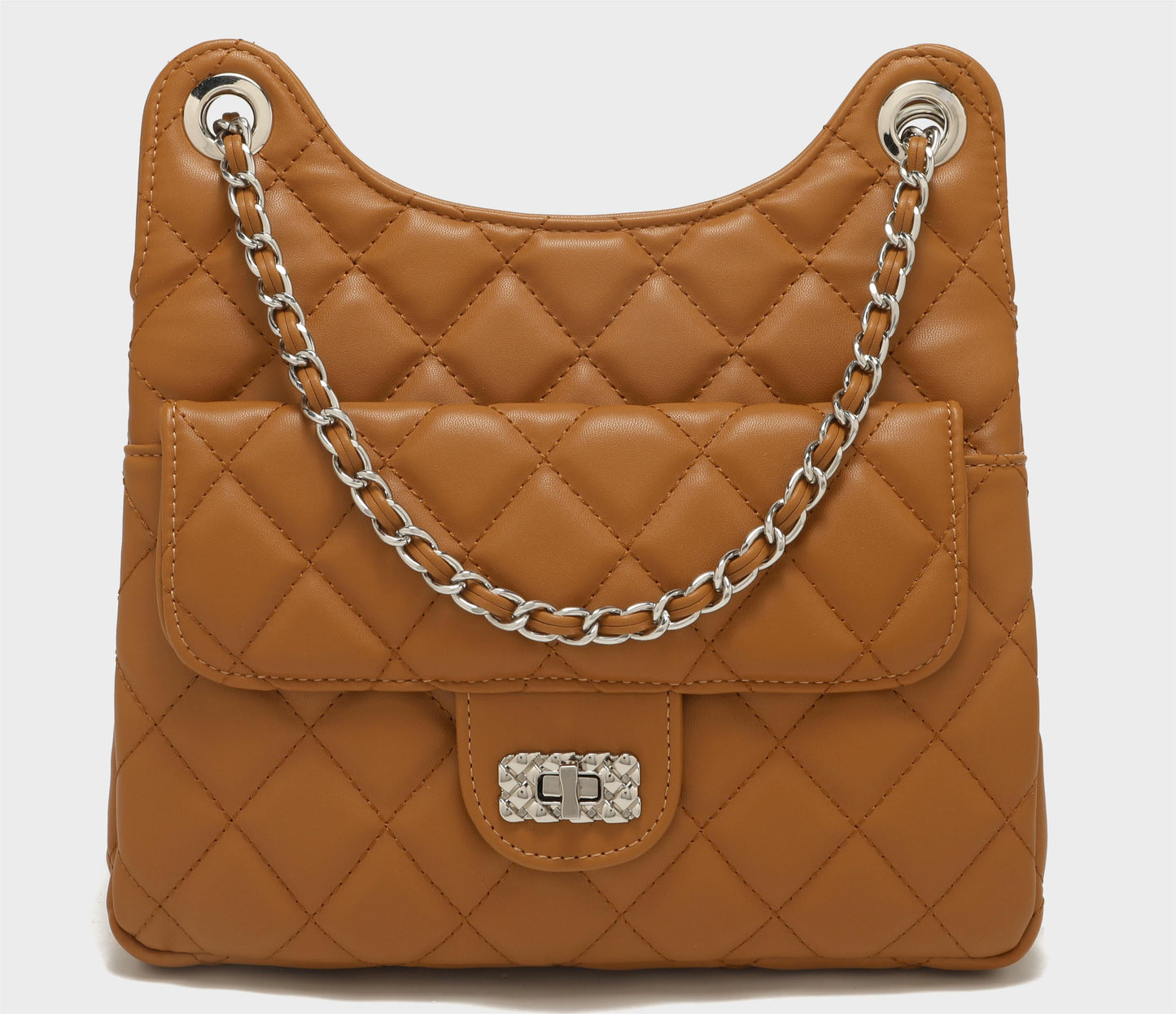 GESSY QUILTED DIAMOND SHAPE PATTERNED HANDBAG WITH CHAIN SRTAP