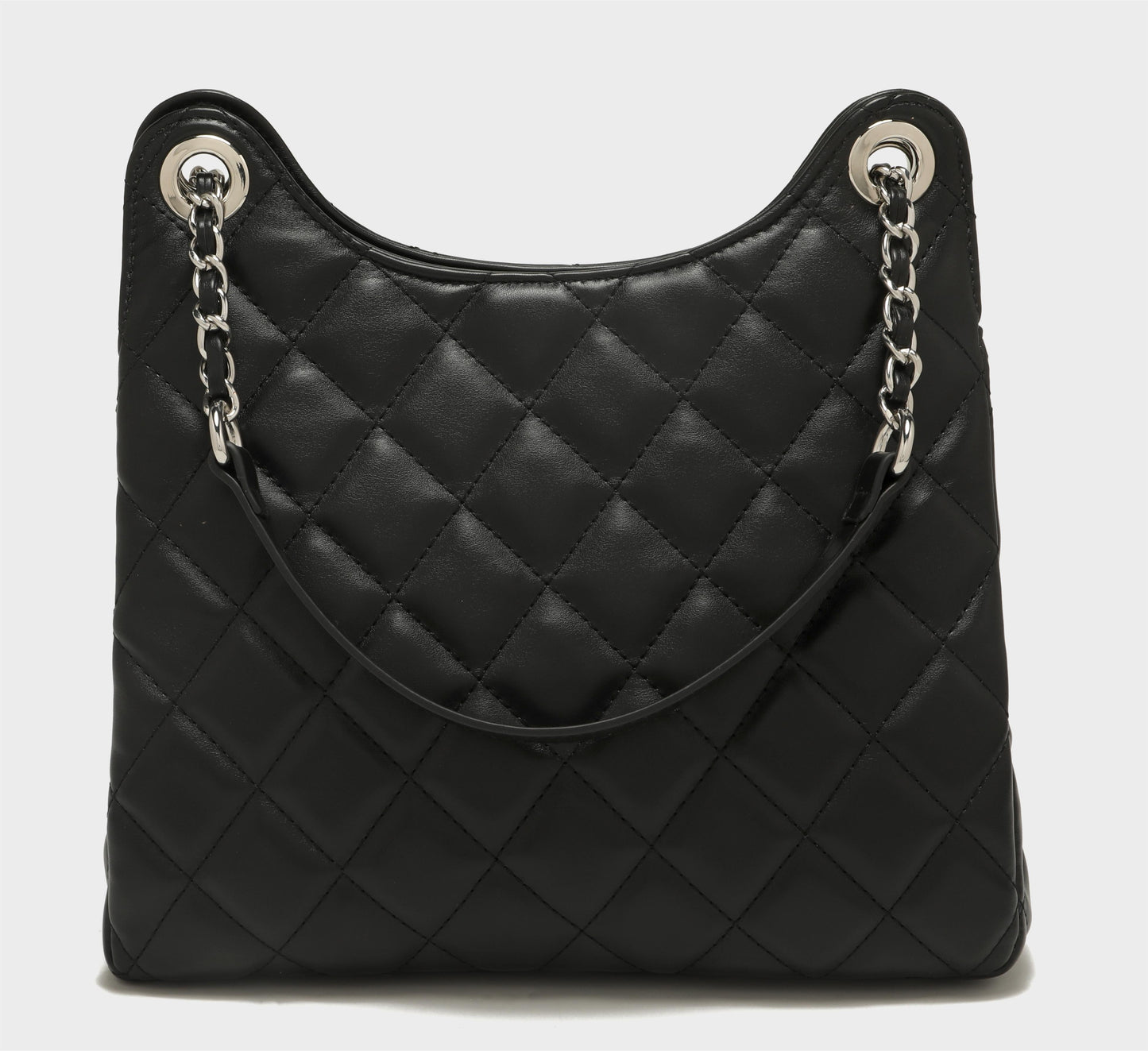GESSY QUILTED DIAMOND SHAPE PATTERNED HANDBAG WITH CHAIN SRTAP