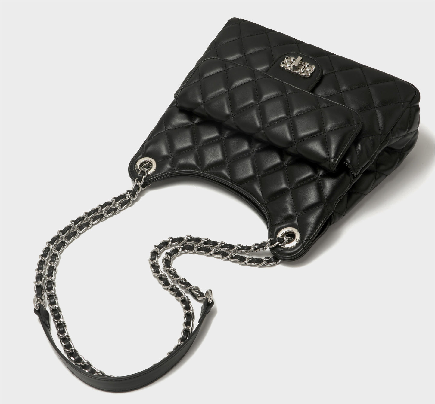 GESSY QUILTED DIAMOND SHAPE PATTERNED HANDBAG WITH CHAIN SRTAP