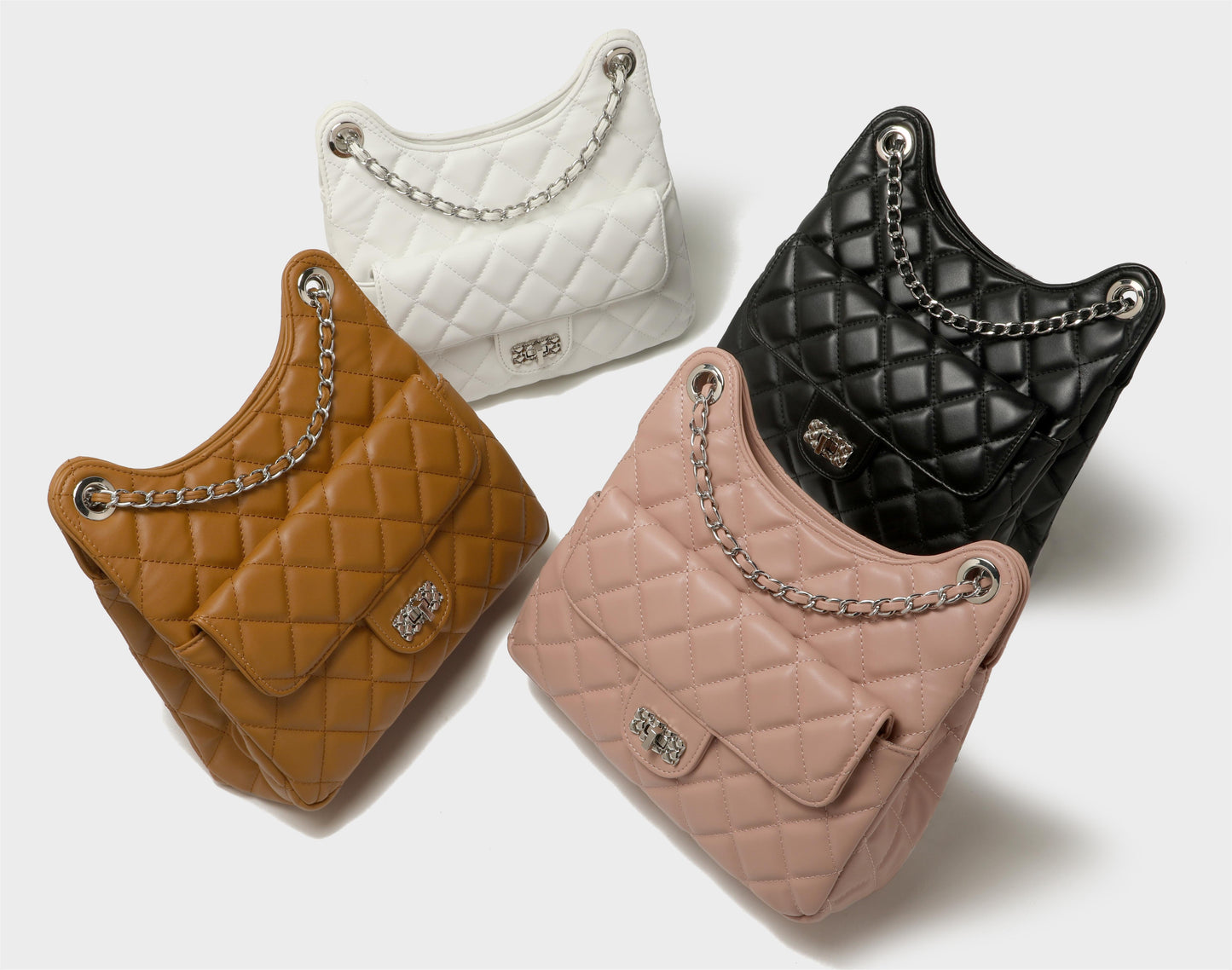 GESSY QUILTED DIAMOND SHAPE PATTERNED HANDBAG WITH CHAIN SRTAP