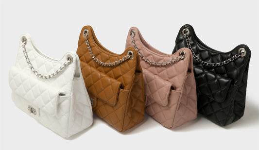 GESSY QUILTED DIAMOND SHAPE PATTERNED HANDBAG WITH CHAIN SRTAP