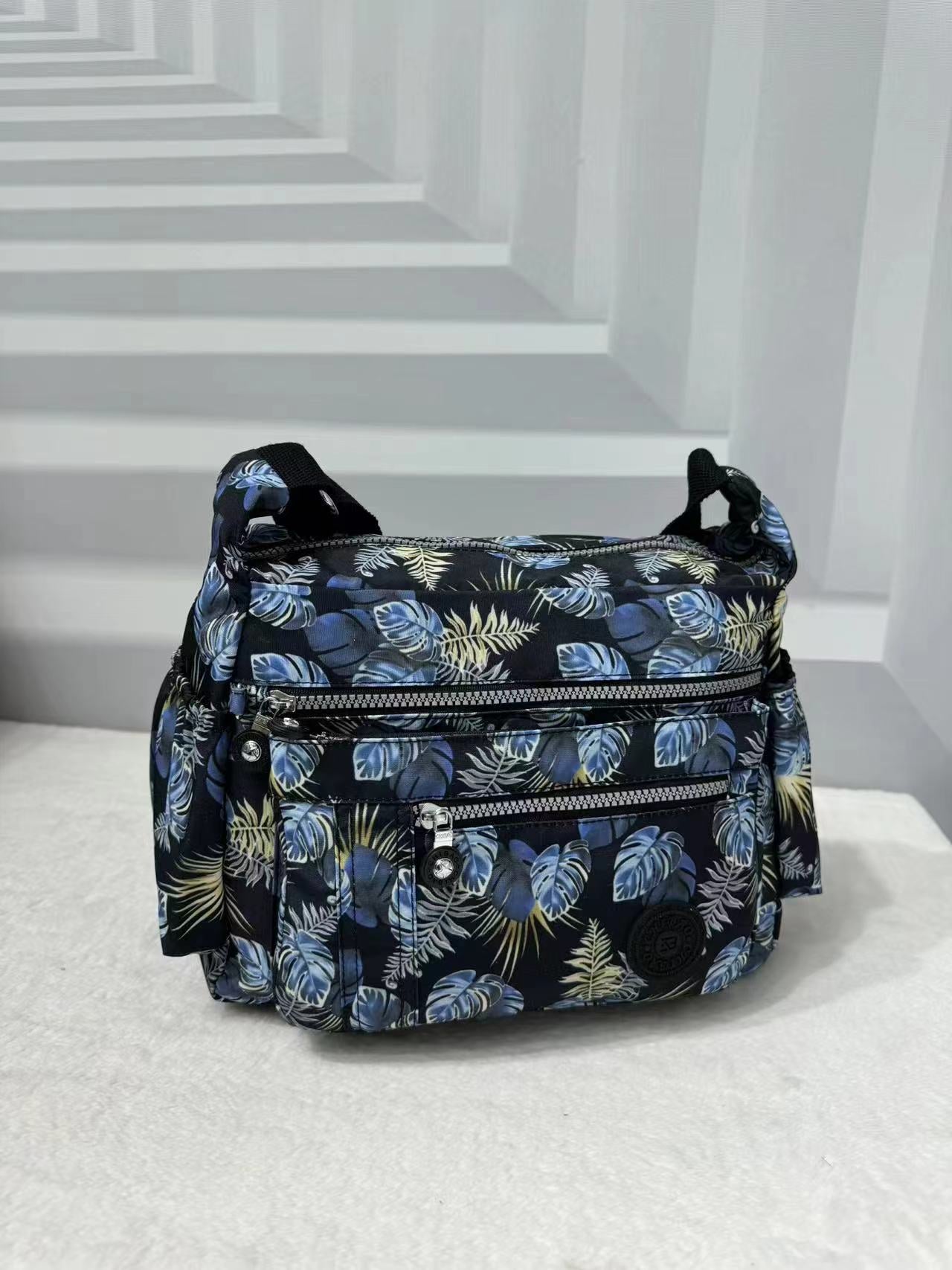 GESSY PLANT PRINT WATERPROOF UNISEX NYLON CROSSBODY BAG