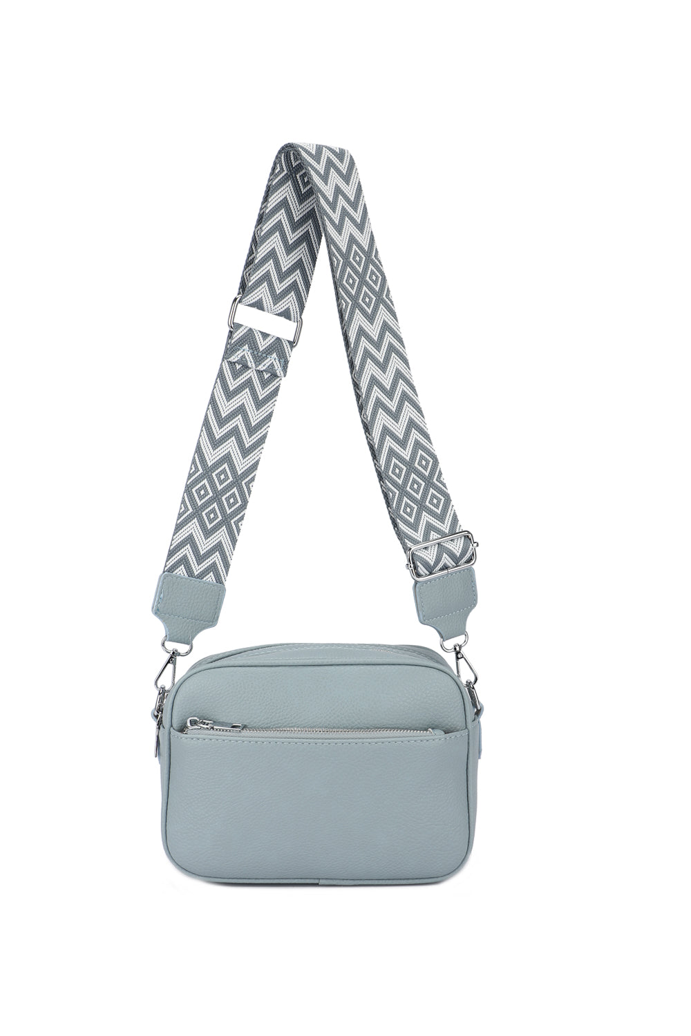 GESSY FRONT ZIP PU LEATHER CAMERA BAG WITH PATTERNED STRAP