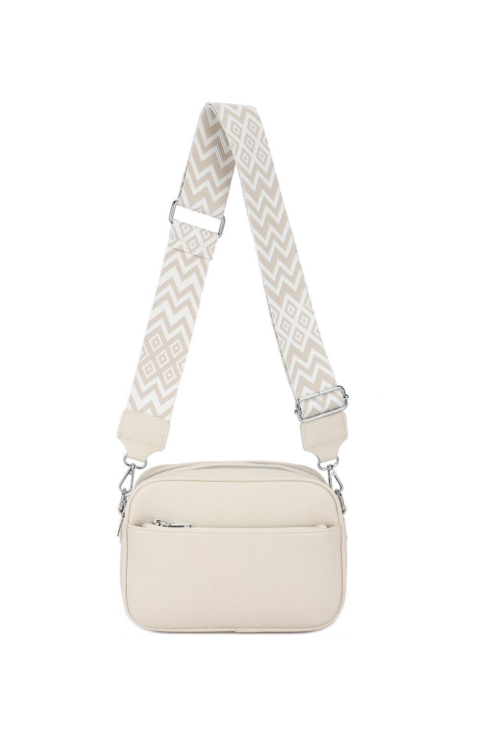 GESSY FRONT ZIP PU LEATHER CAMERA BAG WITH PATTERNED STRAP