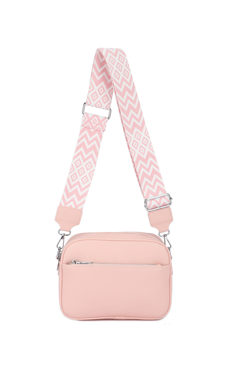 GESSY FRONT ZIP PU LEATHER CAMERA BAG WITH PATTERNED STRAP