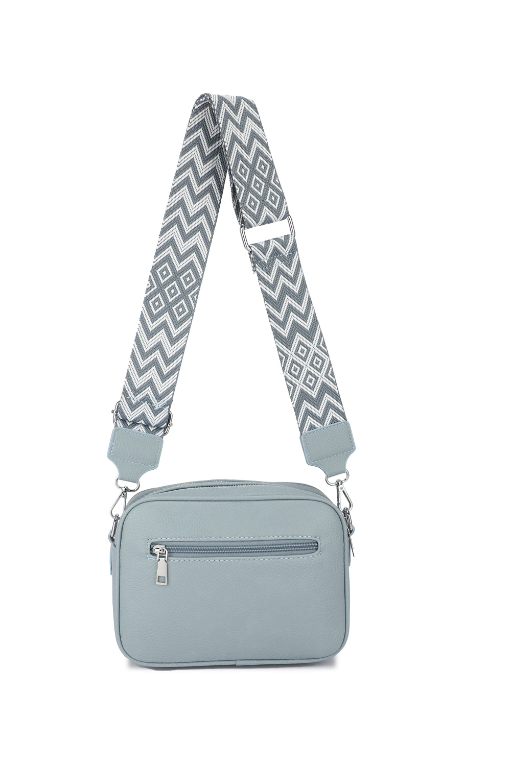GESSY FRONT ZIP PU LEATHER CAMERA BAG WITH PATTERNED STRAP