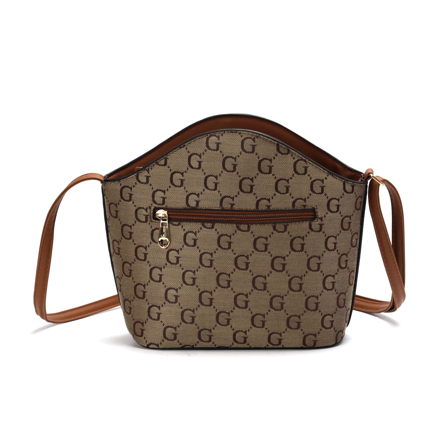 GESSY LOGO PRINT CROSSBODY BAG IN BROWN