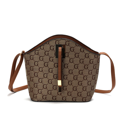 GESSY LOGO PRINT CROSSBODY BAG IN BROWN