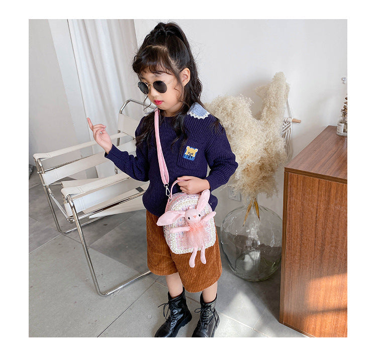 GESSY CUTE LITTLE BUNNY RABBIT DOLL PEARL-ENCRUSTED BACKPACK