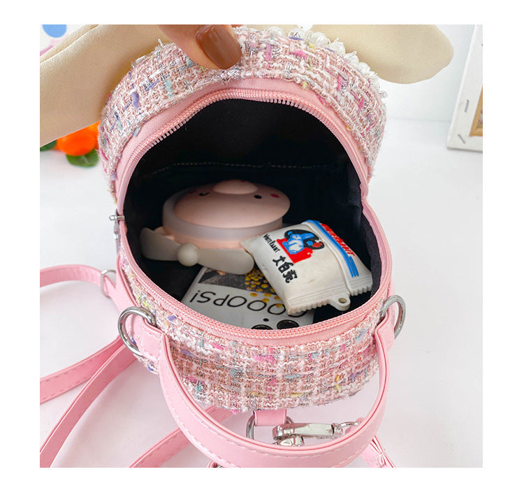 GESSY CUTE LITTLE BUNNY RABBIT DOLL PEARL-ENCRUSTED BACKPACK