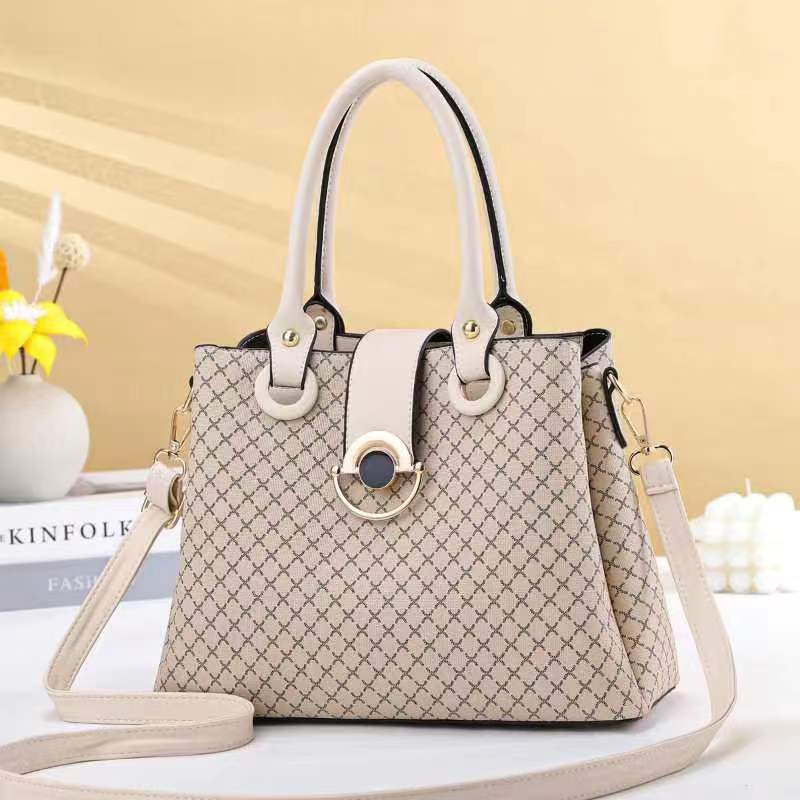 GESSY LATTICE PRINT HANDBAG IN BEIGE WITH BEIGE HANDLE