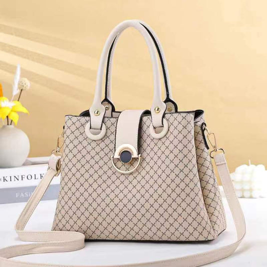 GESSY LATTICE PRINT HANDBAG IN BEIGE WITH BEIGE HANDLE