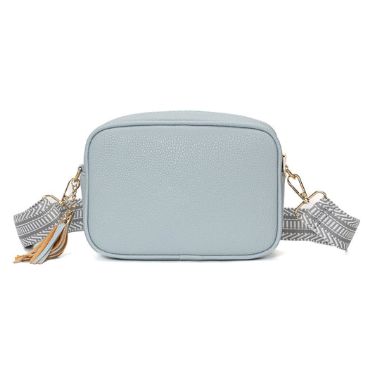 GESSY CAMERA TASSEL CLUTCH BAG WITH OPTIONAL PATTERNED SHOULDER STRAP