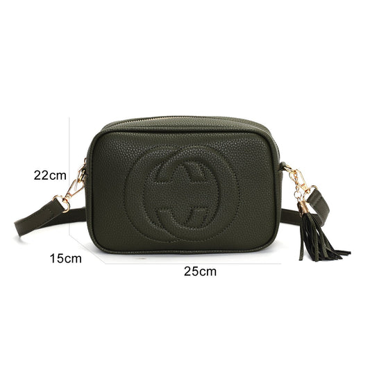 GESSY CAMERA TASSEL CLUTCH HANDBAG IN DARK GREEN
