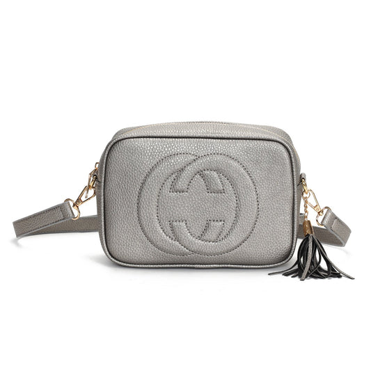 GESSY CAMERA TASSEL CLUTCH HANDBAG IN PEWTER