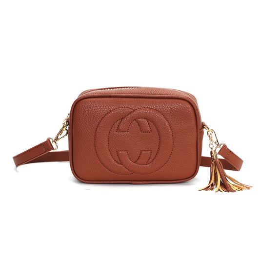 GESSY CAMERA TASSEL CLUTCH HANDBAG IN BROWN