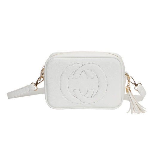 GESSY CAMERA TASSEL CLUTCH HANDBAG IN WHITE