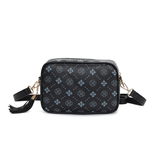 GESSY CLASSIC PRINTED CAMERA CLUTCH HANDBAG IN BLACK
