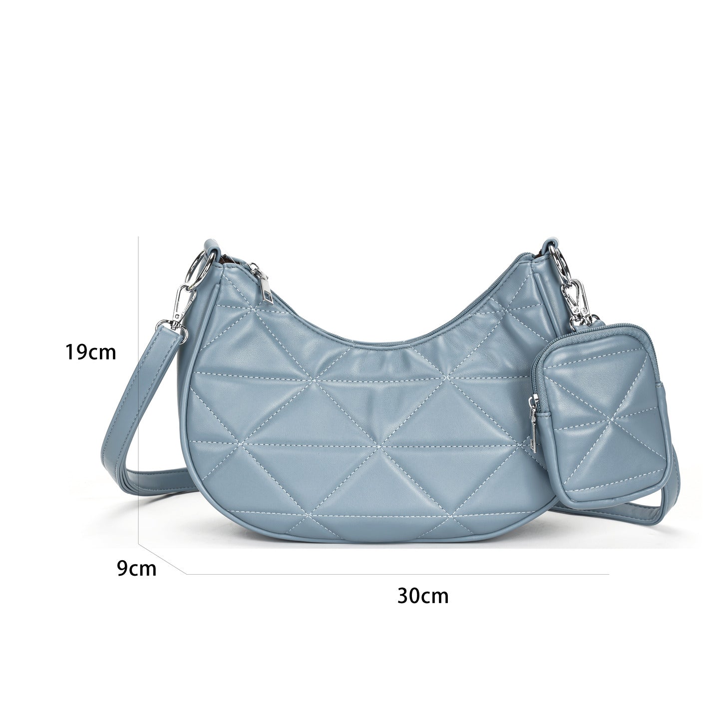 GESSY PADDED CROSSBODY BAG IN LIGHT BLUE WITH POUCH