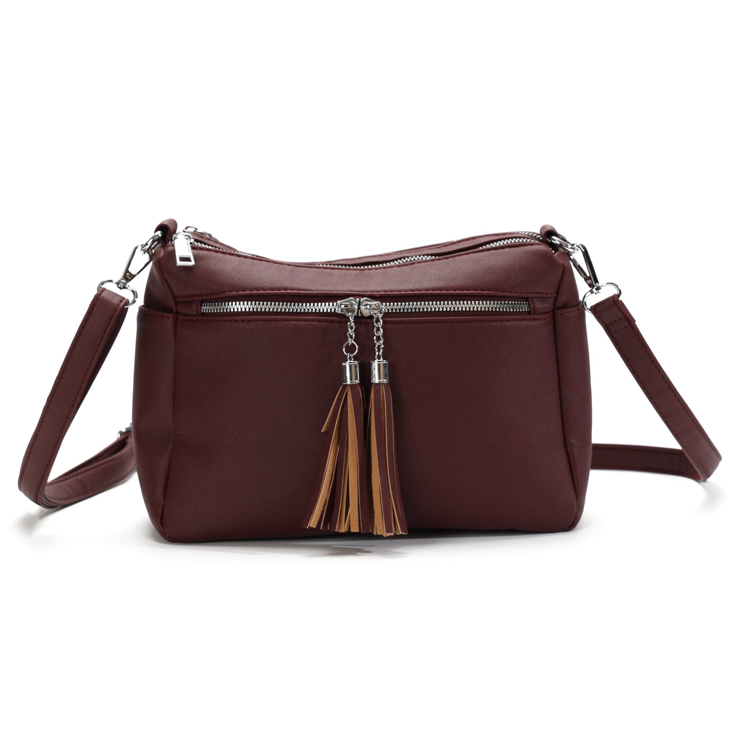 GESSY TASSLE ZIP CROSSBODY BAG IN WINE