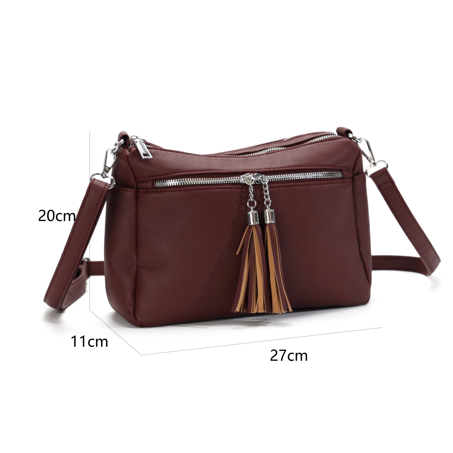 GESSY TASSLE ZIP CROSSBODY BAG IN WINE