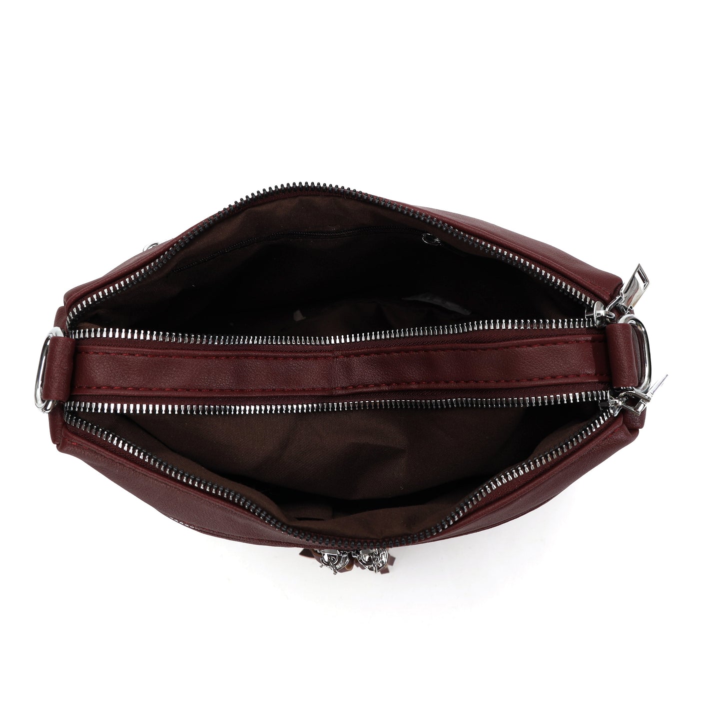 GESSY TASSLE ZIP CROSSBODY BAG IN WINE