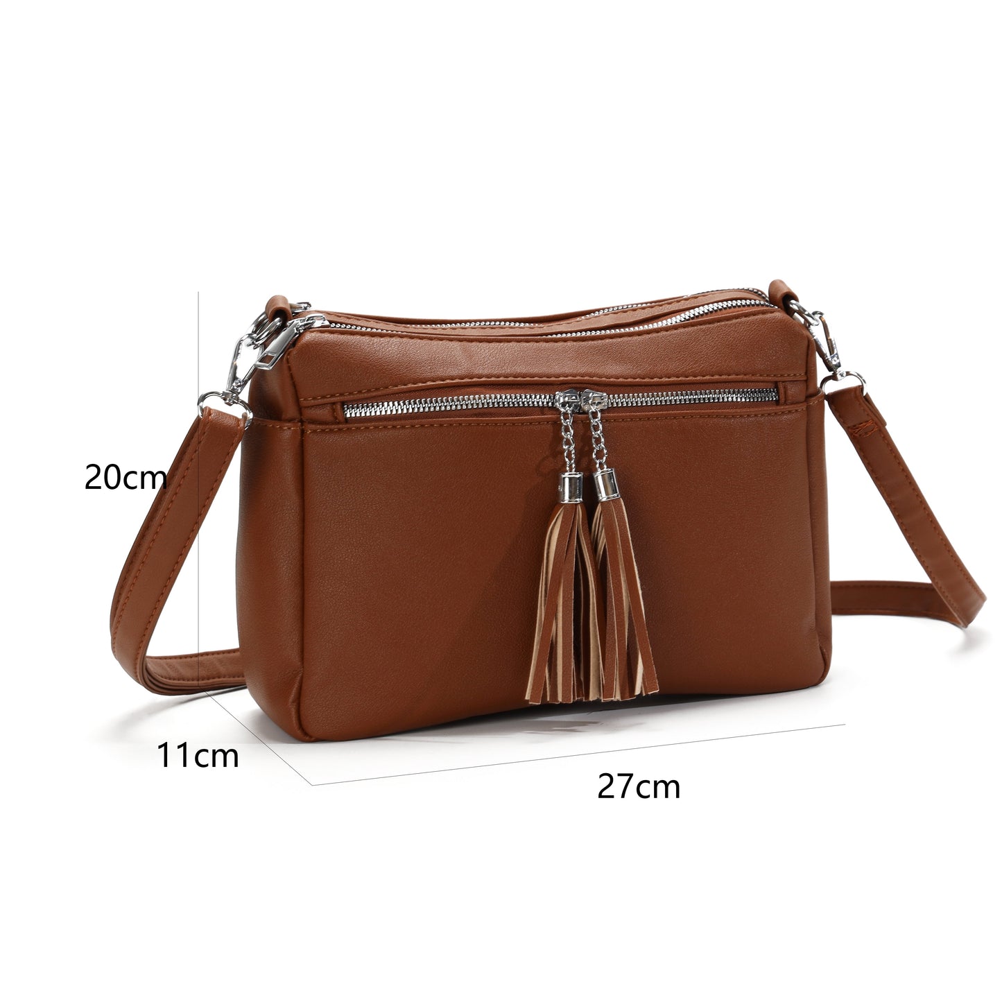 GESSY TASSLE ZIP CROSSBODY BAG IN BROWN