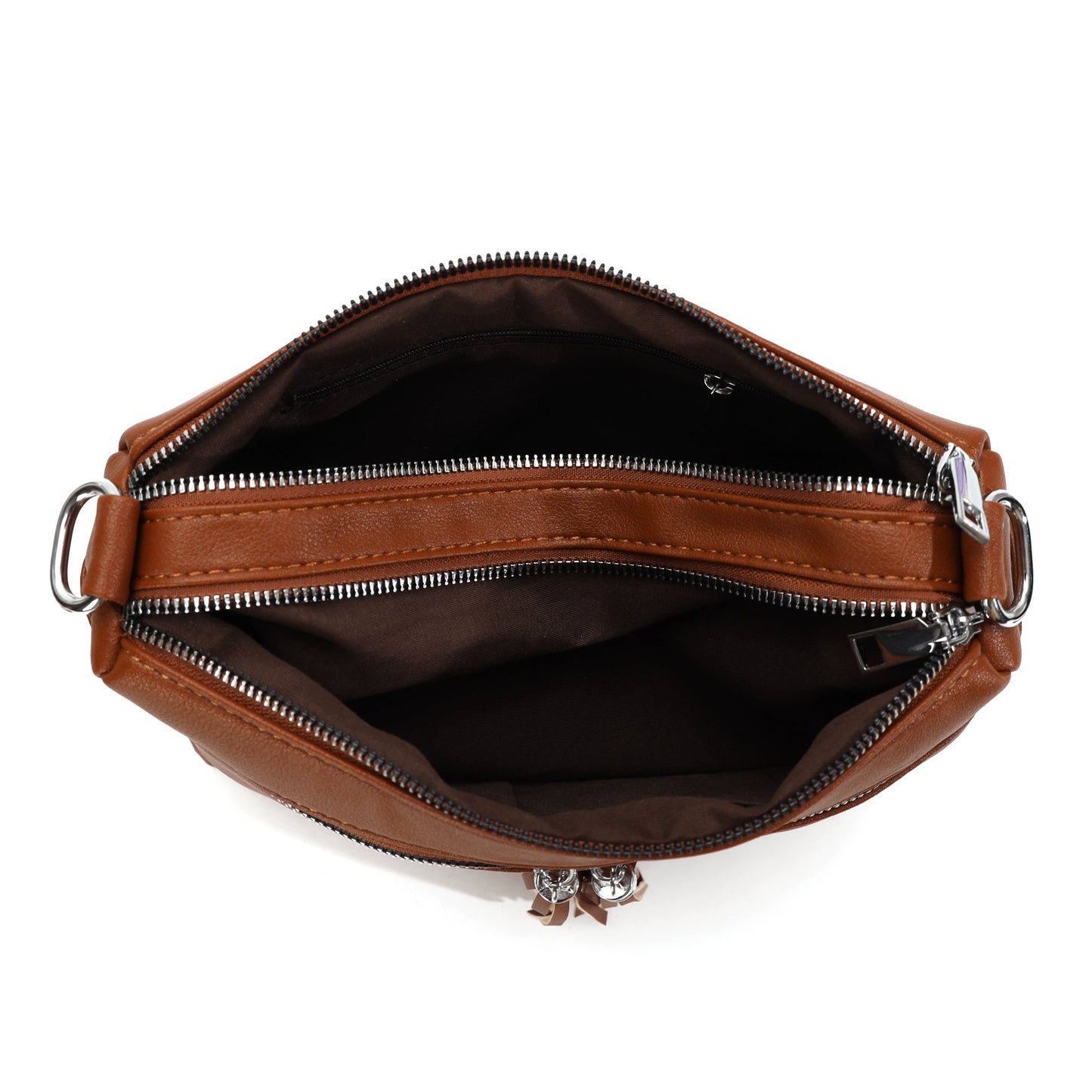 GESSY TASSLE ZIP CROSSBODY BAG IN BROWN