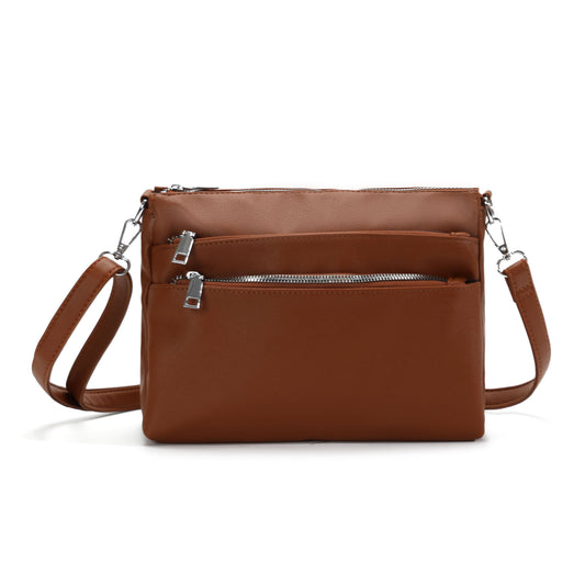 GESSY TRIPLE ZIP CROSSBODY BAG IN BROWN