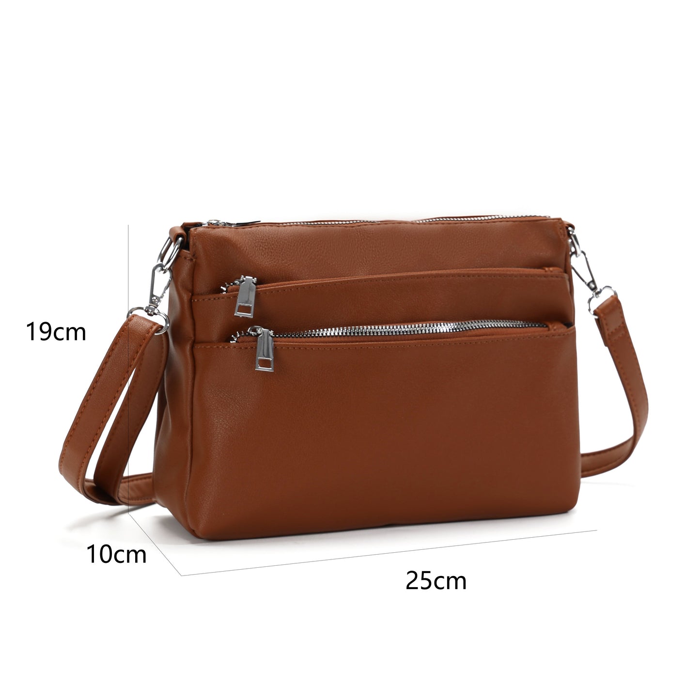 GESSY TRIPLE ZIP CROSSBODY BAG IN BROWN