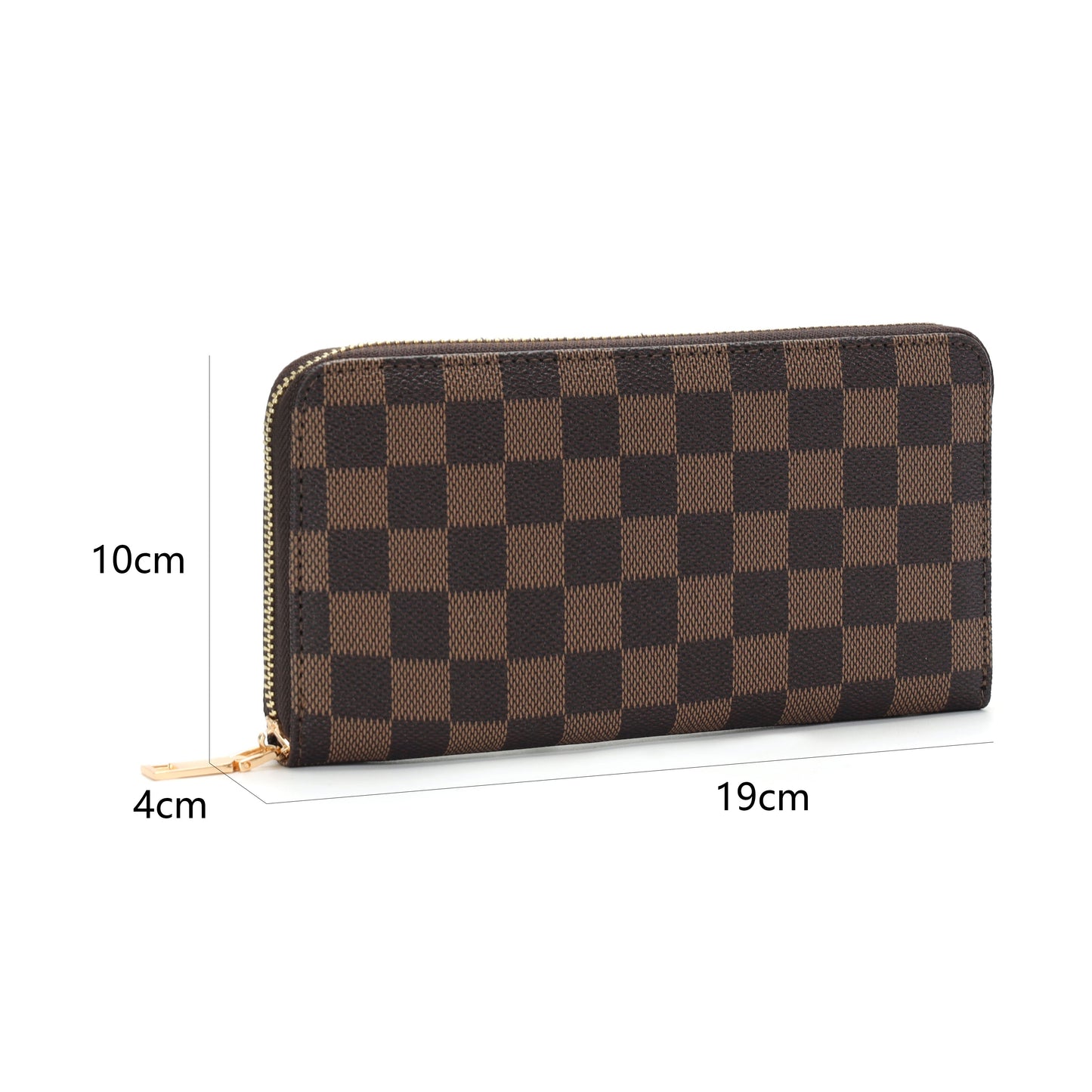 GESSY CHECKERED PRINT LONG PURSE IN COFFEE