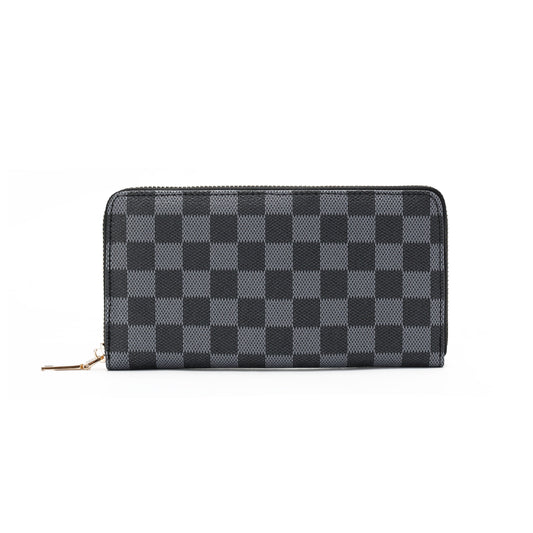 GESSY CHECKERED PRINT LONG PURSE IN BLACK