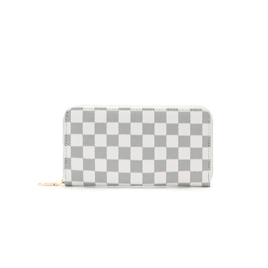 GESSY CHECKERED PRINT LONG PURSE IN WHITE