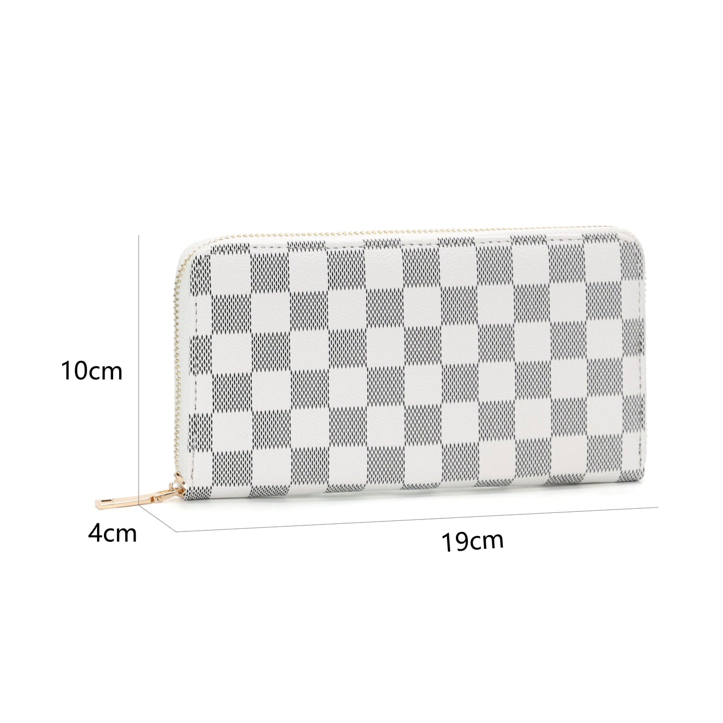 GESSY CHECKERED PRINT LONG PURSE IN WHITE