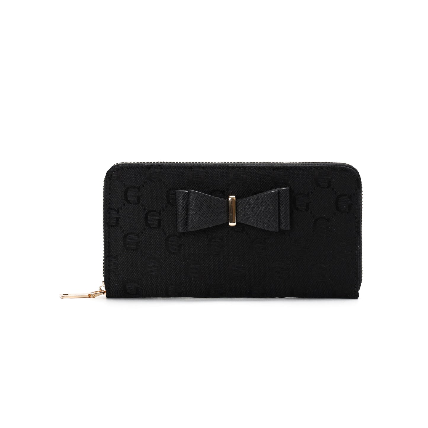 GESSY LOGO PRINT LONG PURSE WITH BOW TIE IN BLACK