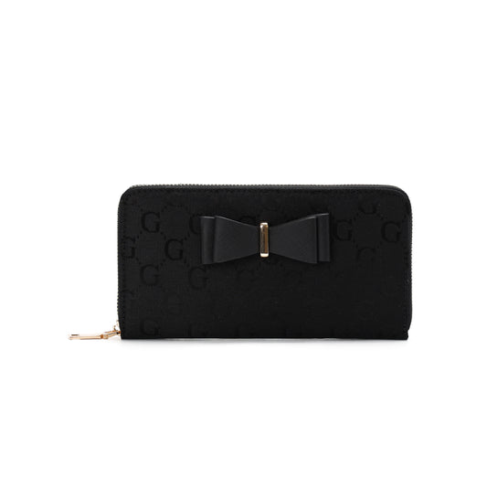 GESSY LOGO PRINT LONG PURSE WITH BOW TIE IN BLACK