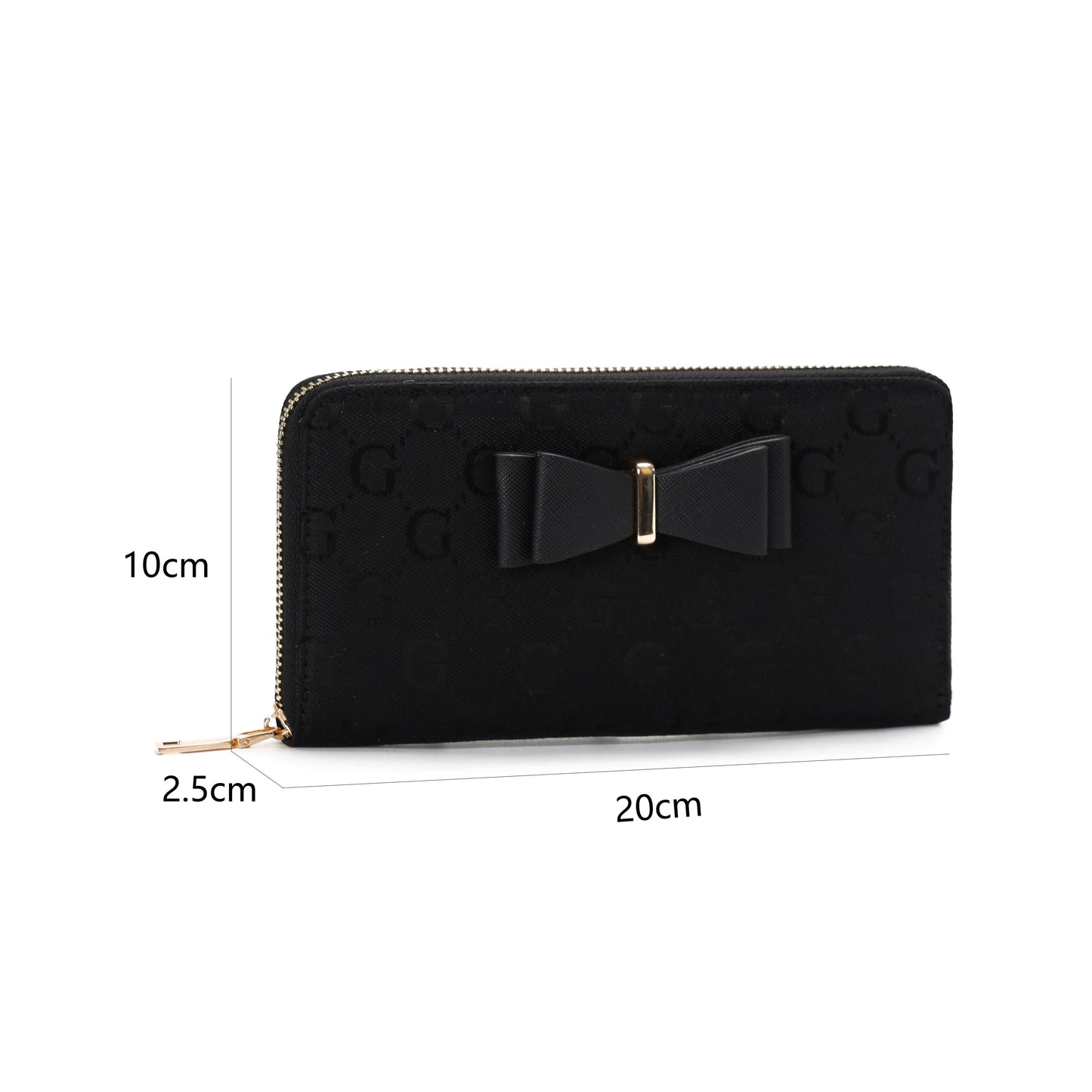 GESSY LOGO PRINT LONG PURSE WITH BOW TIE IN BLACK
