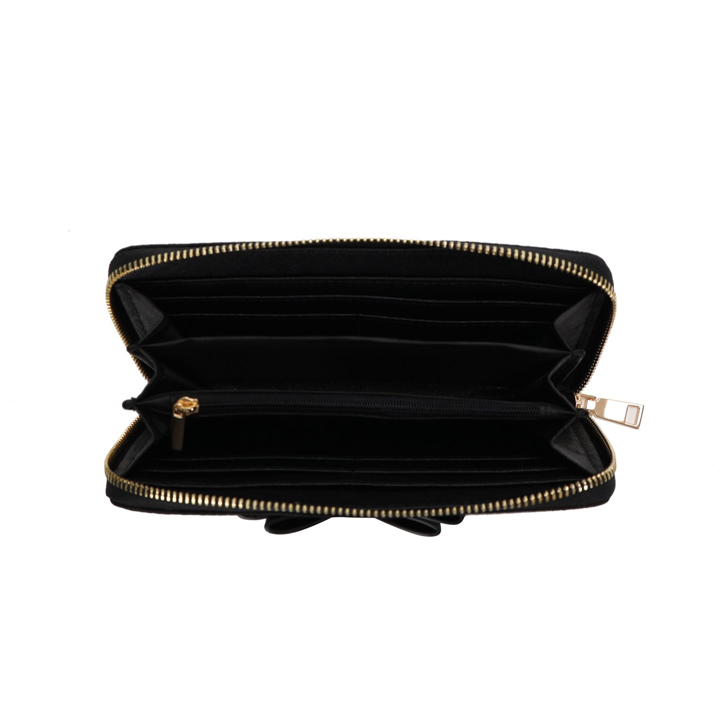 GESSY LOGO PRINT LONG PURSE WITH BOW TIE IN BLACK